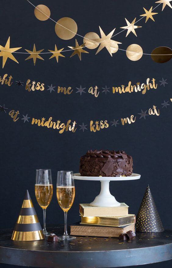 “Kiss Me at Midnight” Gold Foil Garland