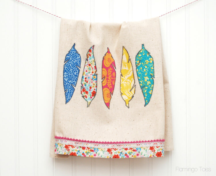 Pretty DIY Fabric Feathers Dishtowel