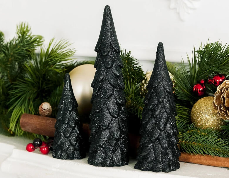 Assorted Black Glitter Pine Tree Stands