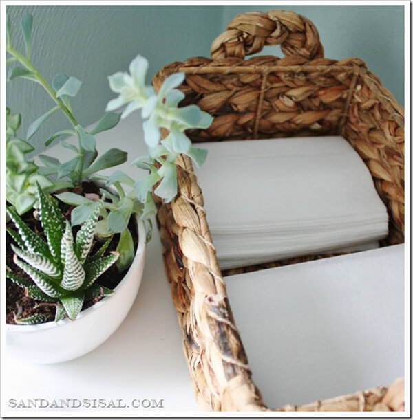 Wicker Basket Dryer Sheet Storage Idea