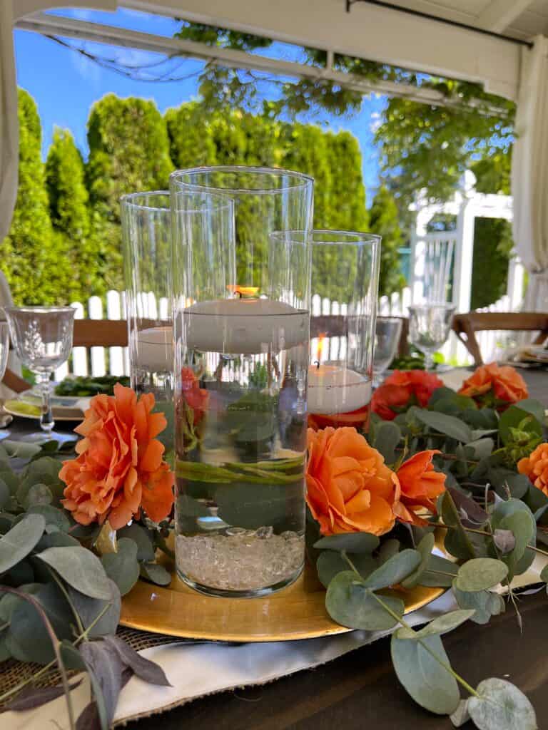 Eucalyptus and Fresh Rose Wedding Centerpiece