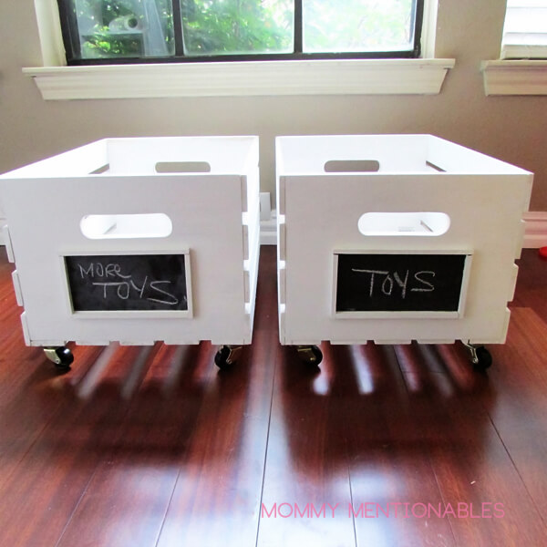 Labeled Wooden Toy Storage Crate