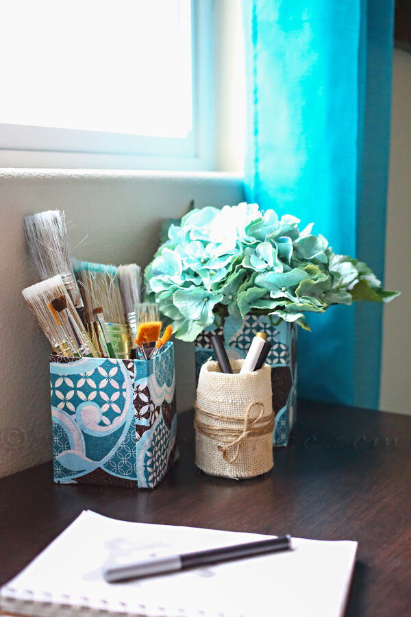 Easy Fabric-Covered DIY Desk Organization Canisters
