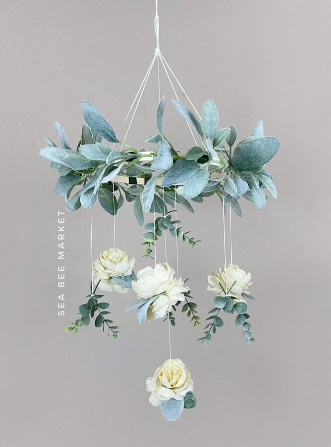 Ivory Floral And Greenery Crib Mobile For Nursery