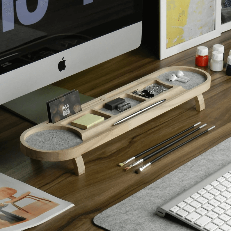Modern Beechwood Desk Organizer Tray