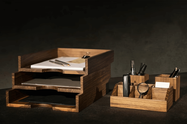 Luxury Walnut Desk Organizer Collection