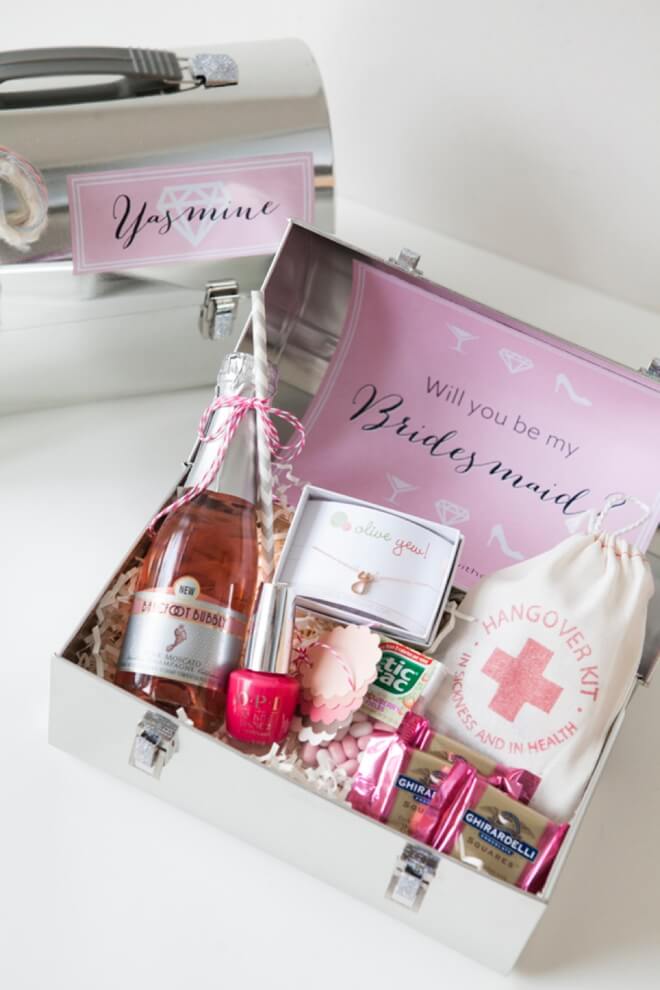 Metal Bridesmaid Box with a Hangover Kit