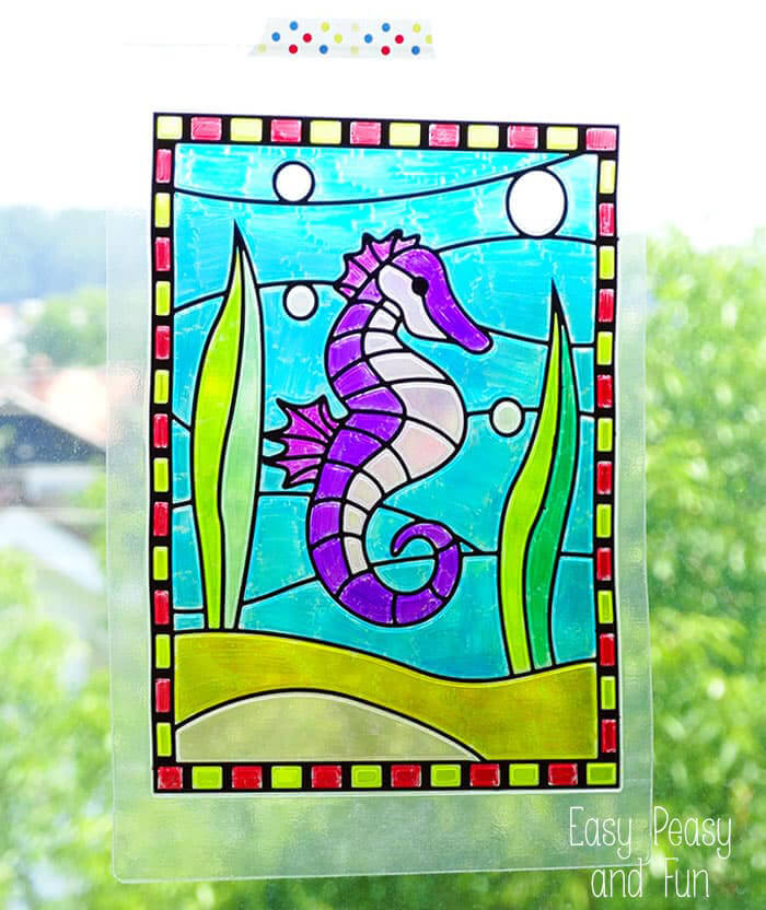 Faux Stained Glass Seahorse Art