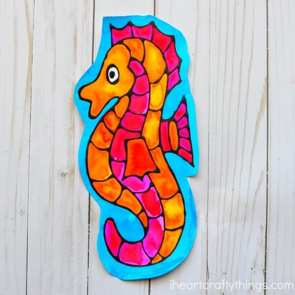 Colorful Seahorse Black Glue Craft