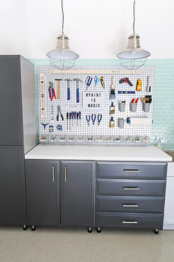 Silver Pegboard Garage Tool Organizer