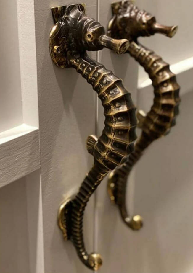 Pair of Aged Seahorse Door Handles