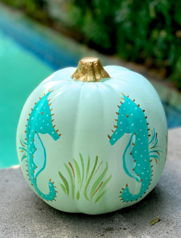 Oversized Painted Pumpkin Seahorse Design