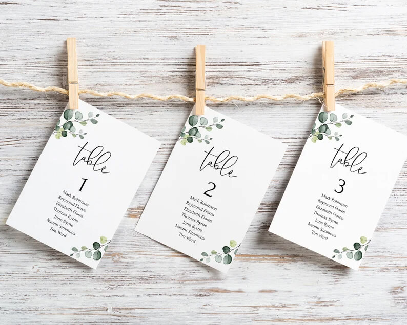 Handmade Wedding Seating Charts with Eucalyptus Accents