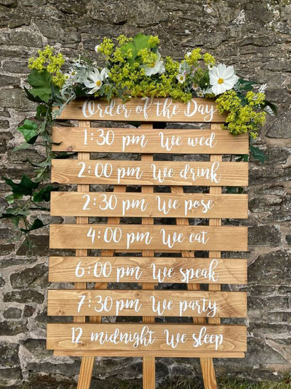 Fun Wedding Order of the Day Sign