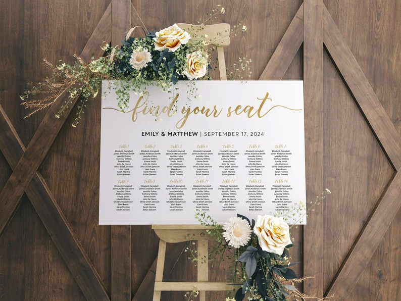 Gold-Accented Seating Plan for 14 Tables