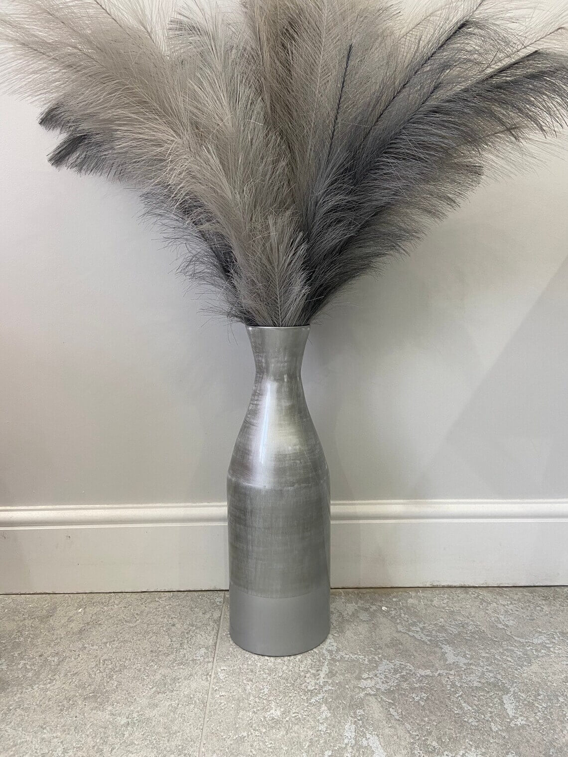 Silver Bamboo Vase Filled with Feathers