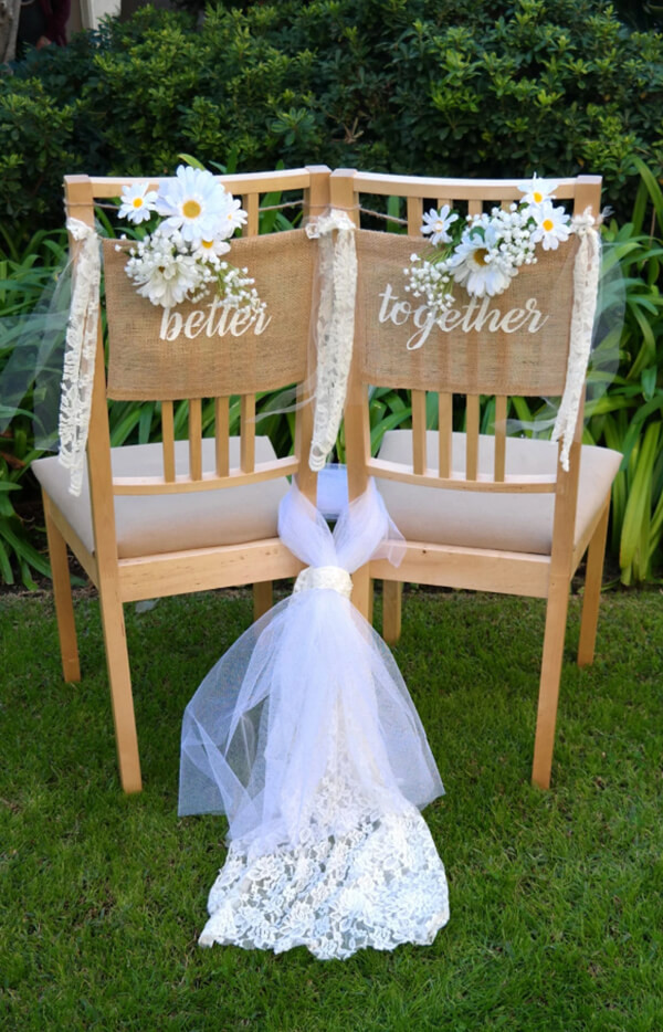 Better Together Burlap Wedding Chair Sign