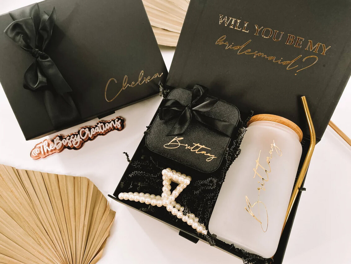 Unique Black and Gold Bridesmaid Proposal Box