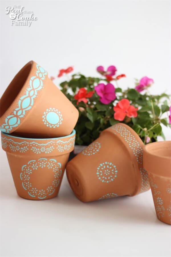 Painting with Stencils on Terra-Cotta Pots