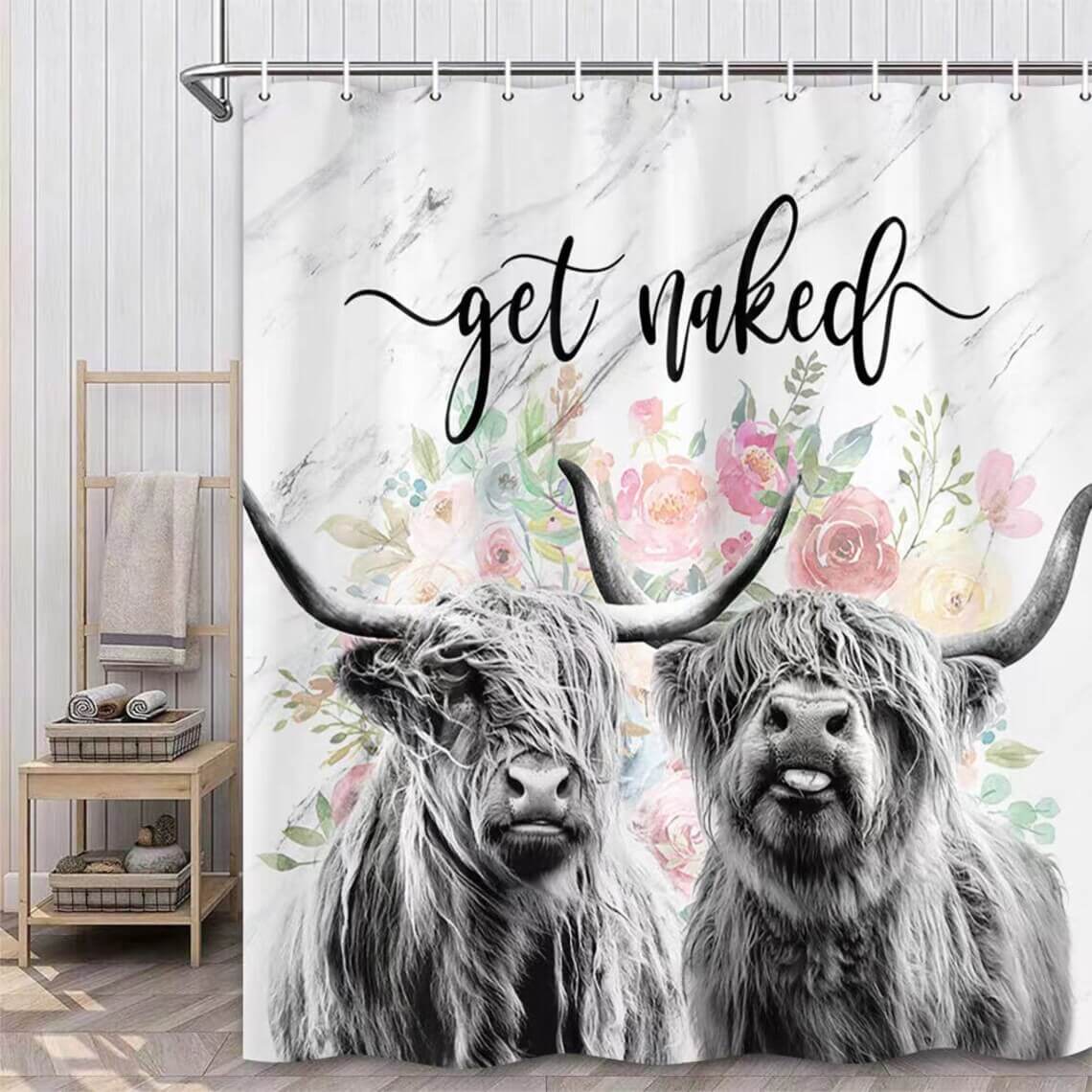 Get Naked Highland Cow Shower Curtain