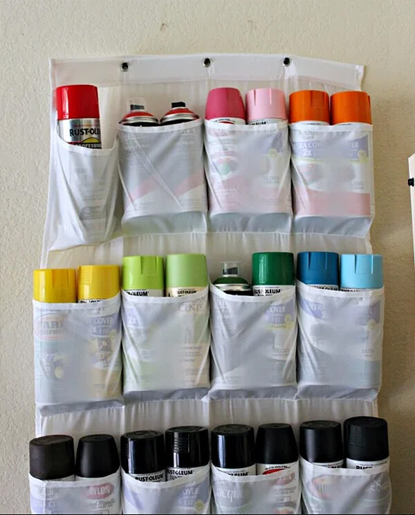 Storing Spray Paint in a Shoe Organizer