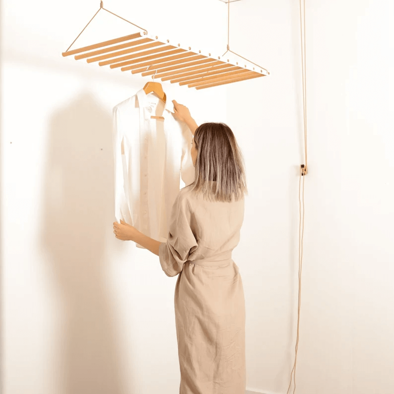 Modern Metal and Wood Hanging Drying Rack