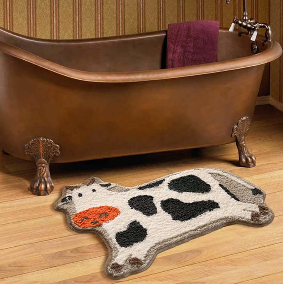 Fuzzy Cow Flocked Bath Mat