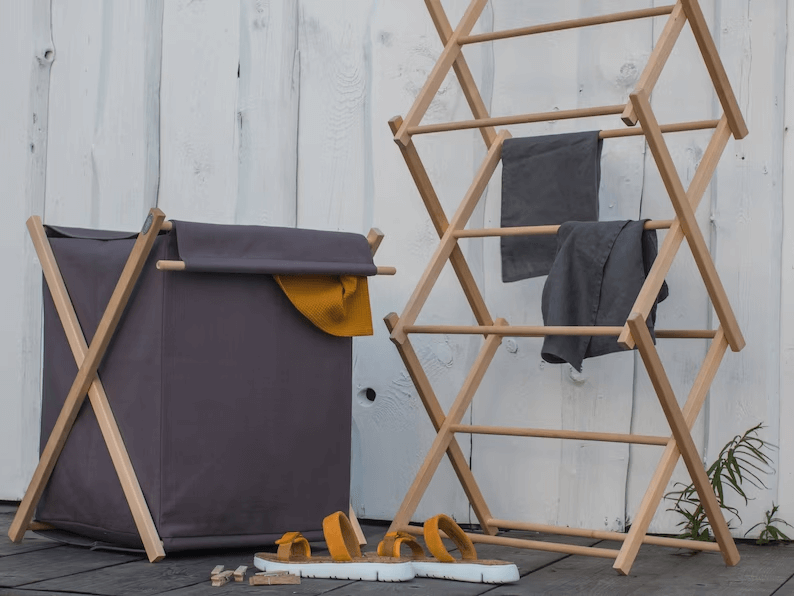 Portable Drying Rack with Matching Laundry Hamper