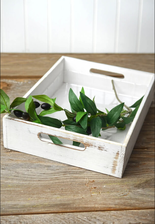 Weathered White Wooden Rectangle Tray