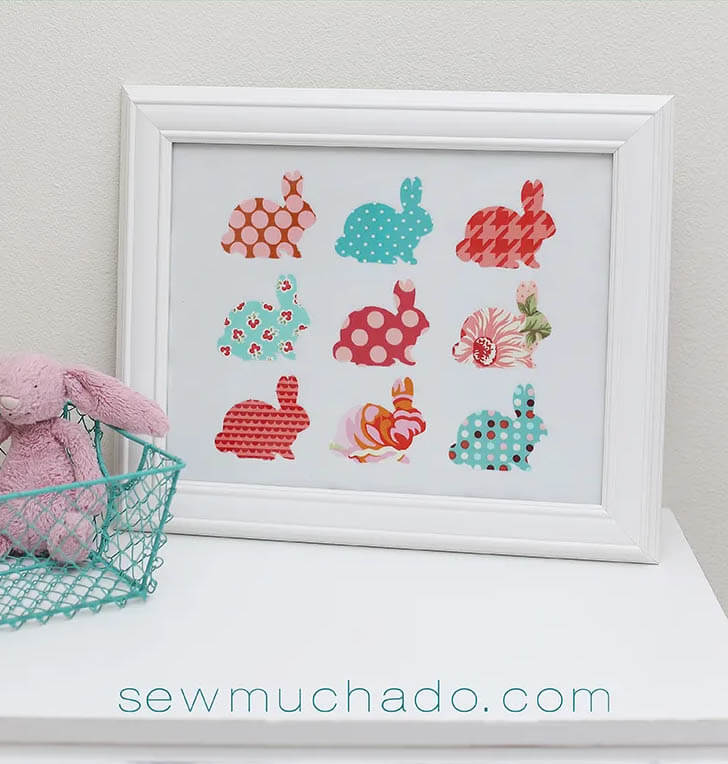 Colorful Bunny Silhouette Fabric Wall Art
