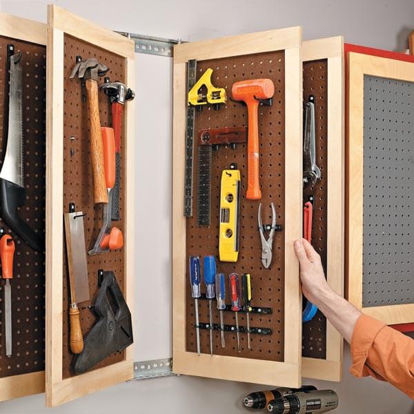 Swinging Pegboard Panels for Maximum Tool Storage