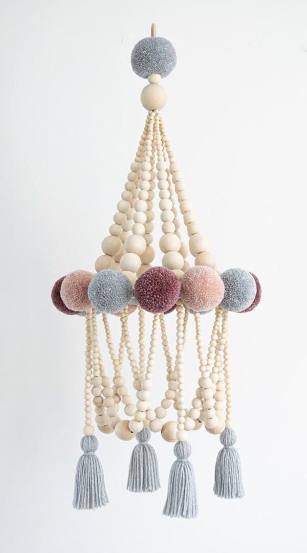 Beaded Pom Pom Baby Mobile