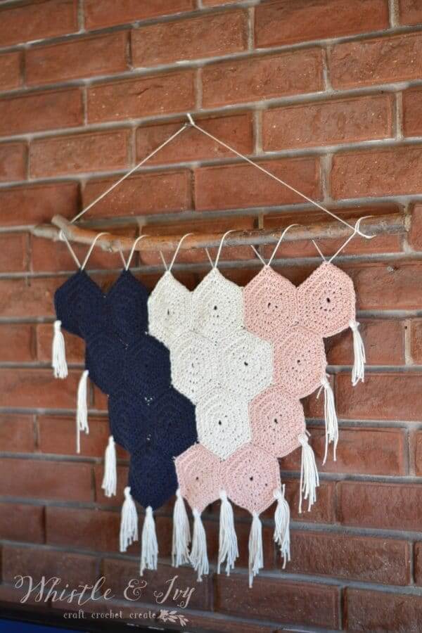 Chic Hexagon Crochet Wall Hanging Idea