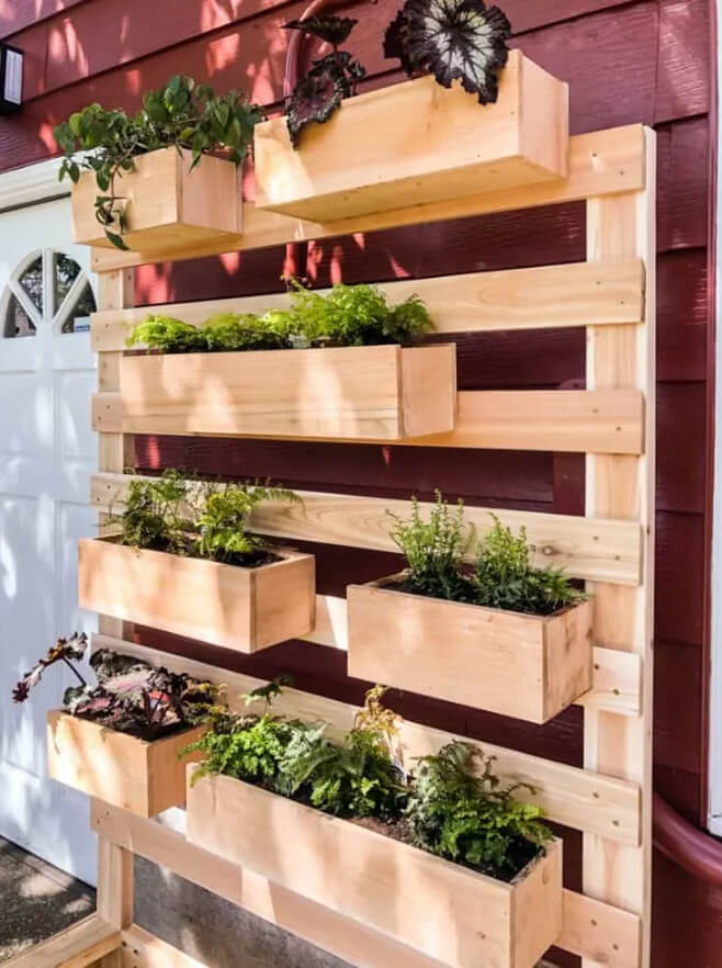 Freestanding Plant Wall with Removable Boxes