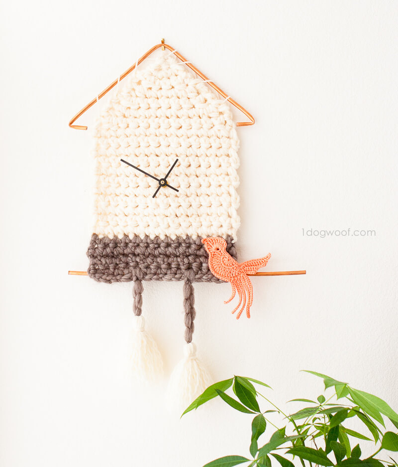 Minimalist Crocheted Cuckoo Clock with Copper