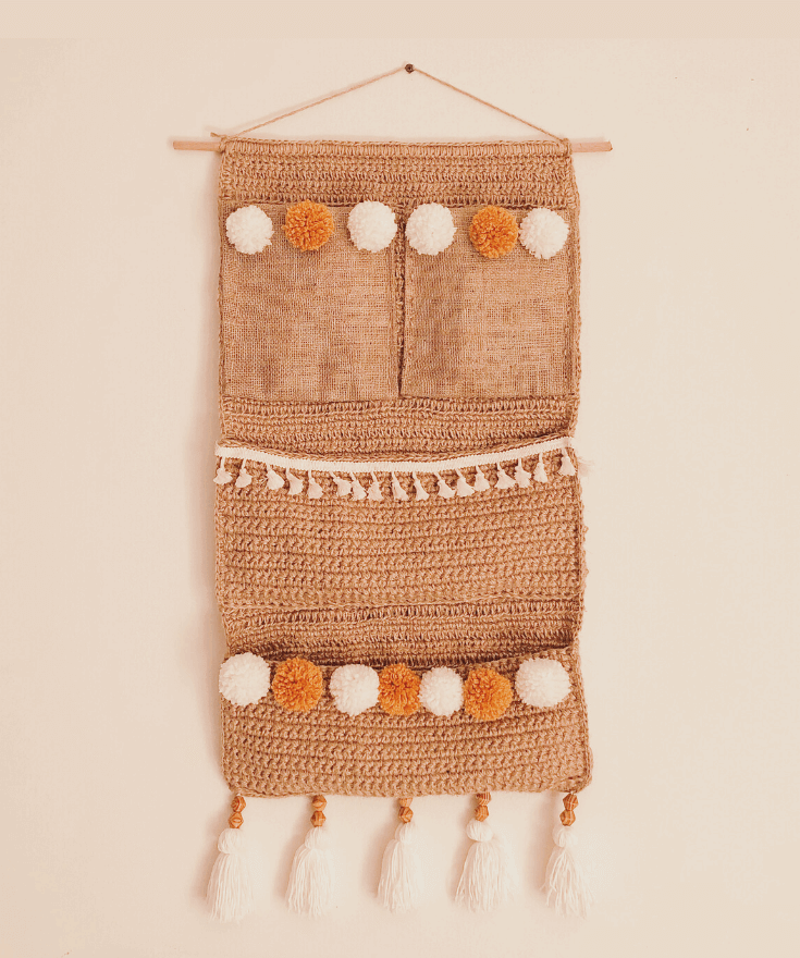 Bohemian Hanging Organizer with Tassels and Pom-Poms
