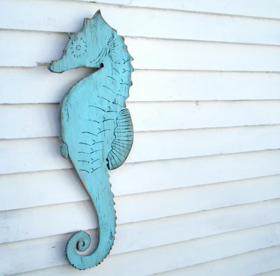 Customizable Colorful Wooden Seahorse Silhouette