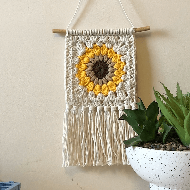 Handmade Crocheted Sunflower Wall Art