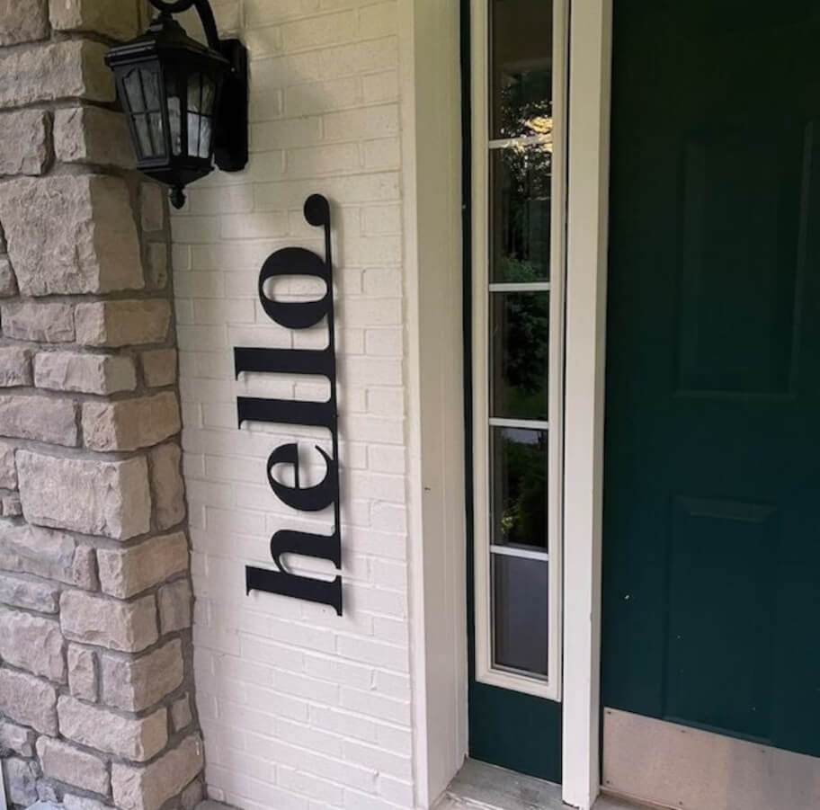 Metal Hello Sign that Hangs Vertically